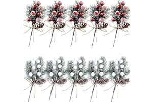 Solihigh10 Pcs Red and White Berry Stems Christmas Flowers 18 cm Artificial Floral Picks and Sprays Holiday Winter Floral Picks for Garland Wreath Xmas Decor