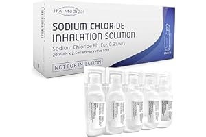 JFA Medical Isotonic Sodium Chloride 0.9% NaCl Inhalation Saline Solution humidifying Airway Box of 20 X 2.5ml Unit-dose vials