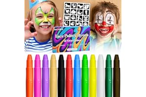 FansArriche Pinturas Cara Para Niños, 12 Colores y 63 Plantillas de Pintura,Pintura De Cara Para Niños, Pintura Cara Niños de Halloween No Tóxico Lavable para Carnaval