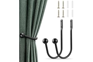 LEFSDVF Black Curtain Tie Backs, 2 Curtain Hooks, U-Shaped Metal Hook Wall Mounted Decorative Accessories With Screws, Decorative Accessories for Bedroom, Drapery Holdbacks for Fixed Curtain or Hanging Items