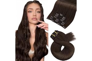 Moresoo Human Hair Clip in Hair Extensions Dark Brown Hair Extensions Clip in Double Weft 16 Inch Clip in Extensions Real Hair 7 Pieces/120g #4