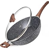 nuovva Non Stick Saute Pan – Induction Hob Saucepan with Lid – Kitchen Pan Cookware – 28cm Marble Chef's Pan