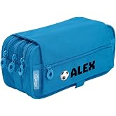 Stikets Personalised Triple Pencil Case with Name and 3 Compartments, Ideal for School (Sky Blue)