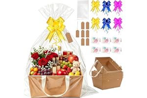 6-pack Tomma Presentkorgar, Presentkorg med Handtag, DIY Presentkorg av Kartong med Transparent Presentfolie, Rosetter, Kort och Etiketter, för Jul, Födelsedag och Bröllop