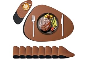 NOSTHEART Tischsets Abwaschbar 8er Set, Platzsets Abwischbar Tischsets Leder Rund Hitzebeständig rutschfest Platzdeckchen mit Untersetzer, Doppelseitigen - Schwarz Braun