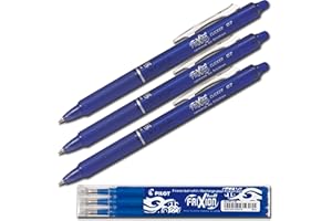 Pilot - Penna roller Frixion Ball Clicker, cancellabile con tratto da 0,7 mm, 3 penne e 3 mine incluse, colore: Blu