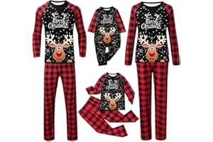 BASTWAHL Weihnachts Pyjama Familie Set - Partner Matching Christmas Pyjama Couples Set Partnerlook Weihnachtspyjama Familie Outfit Weihnachten Schlafanzug Oberteil und Hose mit Aufdurck für Damen Herren Kinder
