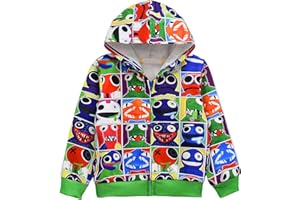 TONGQUD Rainbow Friends Hoodie For Boys Kids Zipper Cartoon Sweatshirt Fashion Jacket Cute Hooded YouTube Game Clothing