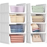 Lifewit Stackable Closet Organizer, Storage Boxes for Clothes, 8 Pack | Extendable Plastic Drawers for T-Shirts and Trousers,