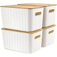 Panier de rangement en plastique recyclé avec couvercle en bambou - 13 litres - ON RANGE TOUT