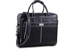 HULSH 18 Inch Black Leather Laptop Bag for Men, Messenger Bag, Briefcase With Padded Laptop Case, Computer Bag