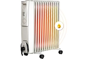 BROLLUX Chauffage à l'huile électrique 2500W Radiateur à huile H13 Chauffage électrique 13 ailettes radiateur électrique mobile appareil de chauffage thermostat chauffage à l'huile