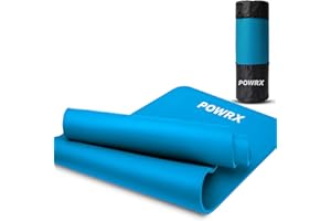 POWRX Colchoneta Fitness Antideslizante 190 x 60, 80, 100 cm - Esterilla deporte ideal para Yoga, Pilates y Gimnasia - Extra Suave y Grosor de 1,5 cm o 1 cm - Ecológica con Cinta para Transporte y Funda + Poster