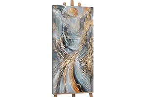 YS-Art Abstrakte Bilder kunst Gemälde auf Leinwand handgemalt mit gold akzenten Wandbild Wohnzimmer modern Wohndekor Bilder Büro echte Kunst 115x50 cm