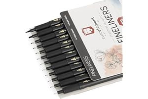 EuroElement Black Fineliner Pens Set Art Supplies 12 Pack Technical Microliner Drawing Pens for Artist, Brush Pens for Handwriting, Calligraphy, Sketching, Illustrations, Drawing