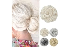 JJstar Chignon Postiche Cheveux Grande Postiches Bouclés Ondulés Chouchou Cheveux Naturel Faux Chignon Elastique pour Femmes Fille (Blond platine)