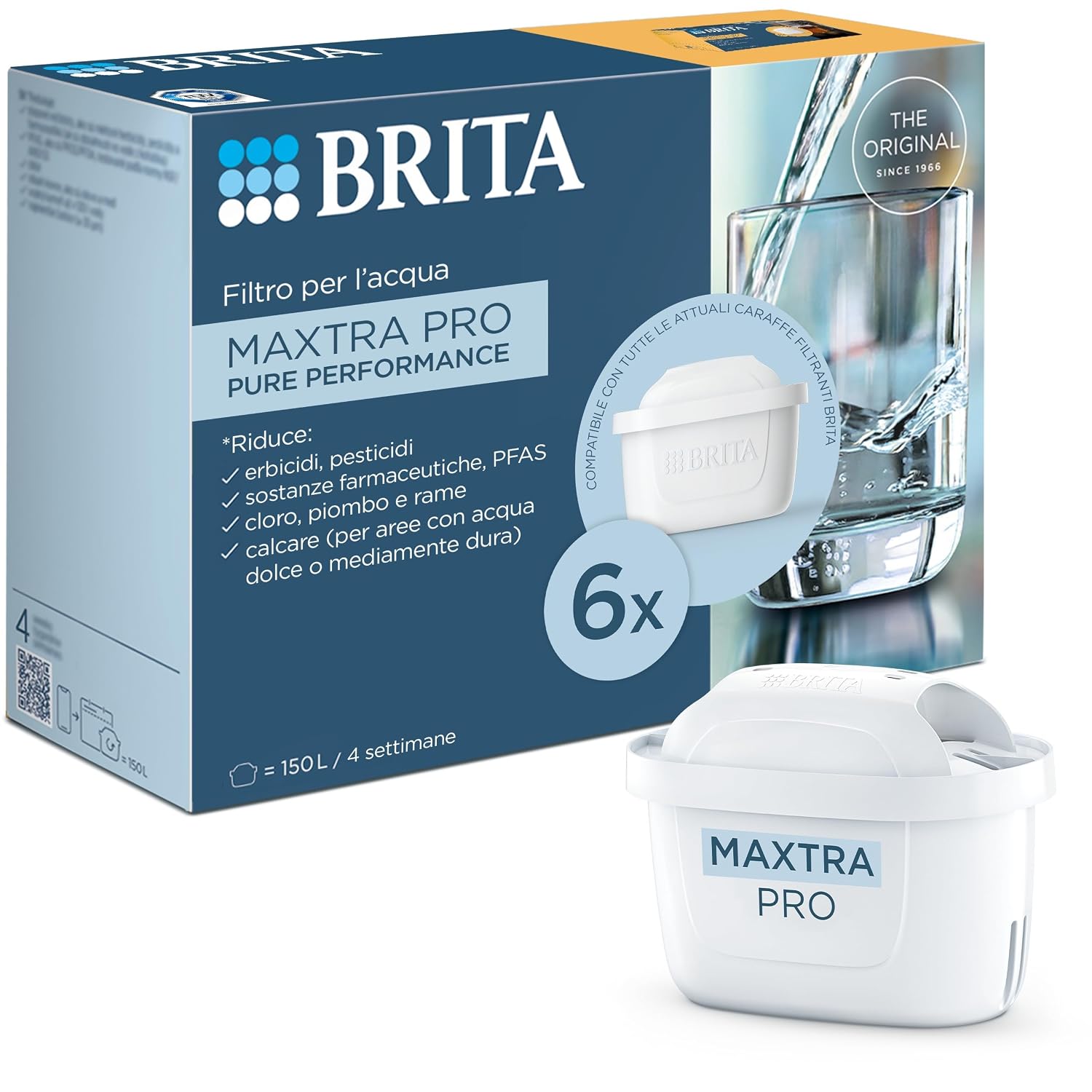 BRITA Filtro acqua rubinetto MAXTRA PRO Pure Performance (ex All-in-1) confezione da 6 filtri - Riduce cloro, calcare, PFAS e metalli, filtro originale compatibile con caraffa acqua filtrante BRITA
