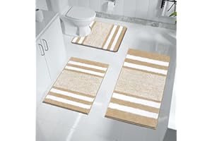 Pauwer 3-częściowy zestaw dywaników łazienkowych, nadaje się do prania, antypoślizgowa mata łazienkowa, mata toaletowa, miękkie, chłonne dywaniki łazienkowe i mata WC z wycięciem, dywanik prysznicowy