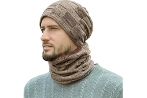 Bequemer Laden Herren Winter Warm Beanie Mütze und Loop Schal Set mit Fleece Gefütterte Wintermütze Strickmütze Schlauchschal für Damen