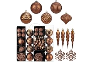 ‎BRIFUL 50 Stück Weihnachtsdeko Weihnachtskugeln, Bruchsiche Braune Christbaumkugeln Ornamente Weihnachtsbaumschmuck für Weihnachtsbaum Weihnachtsdekoration