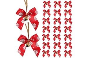 MPXEAVG 50 Pcs Mini Arcos del Árbol de Navidad, Lazos Navideños con Campanas, Lazos Navideños con Purpurina, Lazos para Árbol de Navidad, Lazo Navidad con Campana para árbol de Navidad, Caja de Regalo