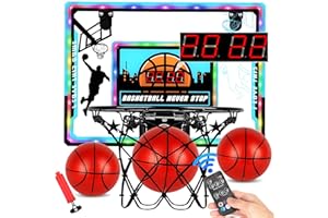 YSWOVUO Mini Panier de Basket par-Dessus la Porte, 3 Modes Panier Basket avec 3 Ballons, Tableau D'affichage, Éclairage LED, Sons D'encouragement, Télécommande, Jeu Interactif pour Enfants Adultes Intérieur