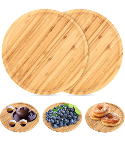 Plateau Rond En Bois Naturel 30 Cm - Bambou Décoratif, Service Vin, Café, Thé, Bijoux, Télécommande, Élégant Et Polyvalent