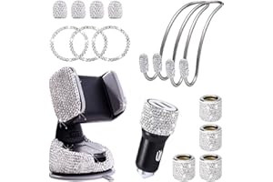 BSEICAL Car Accessories For Women Interior Bling, Car Decorations Interior Women, Car Bling Accessories For Women Set, Girly Diamond Car Accessories Sparkly Gifts Bag Hook, Phone Holder, Usb Car Charger -15PC