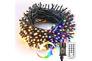 BrizLabs Guirnalda de Navidad para exteriores, 25 m, 200 ledes, blanco cálido y multicolor, regulable, 11 modos, 3 temporizadores, resistente al agua, iluminación con mando a distancia para árbol de