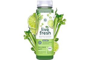 ‎LIVEFRESH LiveFresh kaltgepresster BIO Selleriesaft | 97% Selleriesaft, 3% Limettensaft | Ohne Zuckerzusatz | Frisch gepresster Gemüsesaft mit Kalium, Calcium & Vitamin K | Inkl. 6€ Pfand | 24x250ml