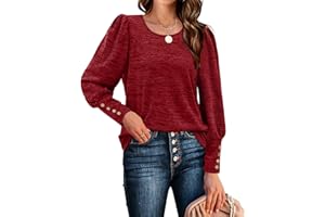 Aokosor Long Sleeve Tops Women Puff Sleeve Jumpers Ladies Lightweight Loose Sweatshirt