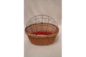 MARCUS´ WEIDENHANDEL Hundefahrradkorb für Fahradlenker aus Weide mit Metallgitter und Kissen XL oder XXL Lenkrad Weidenkorb Hundekorb Lenkerkorb Einkaufskorb Natur (XXL mit Kissen)