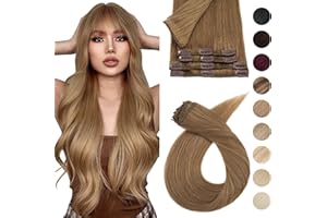 40cm - Silk-co Extensiones de Clip de Pelo Natural 8 Piezas 18 Clips Hair Extension Peluca Postiza 90g Cabello Humano 100% Remy Human Hair - 6# Marrón Claro