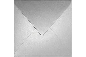 Netuno 25 sobres cuadrados nacarados plateados DIN K4 153x153mm 120g Aster Metallic Silver solapa engomada puntiaguda sin ventana para invitaciones boda Navidad tarjetas dinero bricolaje bautizo vales