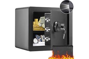 VEVOR Caja Fuerte Digital de 34 L Caja Fuerte de Seguridad 2 Tipos de Desbloqueo Contraseña y Llaves Antirrobo Estructura de Acero Antirrobo con Alarma para Hogar Plata Joyería, 400 x 300 x 350 mm