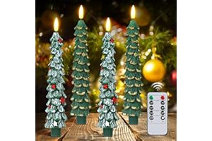 Axrye 4 Pcs velas del árbol de Navidad con remoto, cera sin llama velas cónicas parpadeando, verde led candelabros batería operada para la celebración de Año Nuevo Decoraciones de vacaciones 9,8 pulga