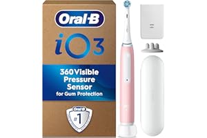 Oral-B iO 3 Blush Pink Ultimate Clean Electric Toothbrush, 1 Refill Holder, 1 Charger Pouch, 1 Travel Case, Designed by Braun