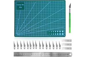 RobLuX Schneidematte Set, Schneidematte A4, Selbstheilende Schneidematte mit Tranchiermesser / 16 Klingen und Stahllineal, für HandrüCken, Mousepad, Schreiben, Scrapbooking (Beidseitig Nutzbar)