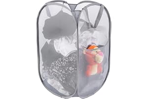 Kimmama Grande cesto portabiancheria pieghevole in rete, cesto portabiancheria pieghevole con tasca laterale, contenitore rimovibile con manico per lavanderia, dormitorio universitario, bagno, camera