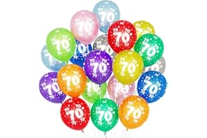 BALLOON DANCE 70 Kunterbunte Luftballons, 20 Stück Luftballons 70. Geburtstag, 30cm Luftballon Deko 70. Geburtstag Frauen Männer Jubiläum 70 Jahre Ballon Mehrfarbige Zahl 70