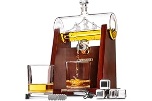 WHISISKEY Zestaw Karafka do Whisky - Zestaw Prezentowy Whiskey - Prezenty dla Mężczyzn - Pomysły na Prezent dla Mężczyzny - Żaglówki Karafka 1100ML, 2 Szklanki do Whisky, 4 Kamienie do Whisky