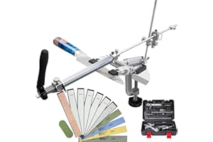 CWOVRS Aiguiseur de Couteaux, RX-009 Affûteur de Couteaux à Angle Fixe Rotatif à 360°, Curseur et Fixation Précis Améliorés, Kit de Système d'Affûtage de Couteaux à Cuisine, 10 Pierre+ 1 Cuir+ 1 Pâte