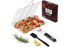 SHIZZO Grund grillkorg med avtagbart handtag, grill grillkorg, rostfritt stål, stora hopfällbara grillkorgar, bärbar utomhus camping grillställ för fisk, räkor