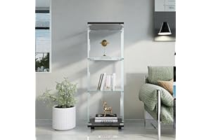 BLSYHDH Vitrina de cristal, armario para estanterías, armario de almacenamiento en el suelo, transparente, vitrina moderna de colección para bar, salón, dormitorio, oficina (negro, 3 plantas, 125 x 42 x 36