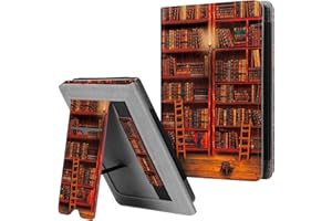 FINTIE Funda Vertical para Kobo Clara HD - Carcasa de Cuero Sintético con Bolsillo para Tarjeta y Correa de Mano Función de Soporte y Auto-Reposo/Activación, Biblioteca