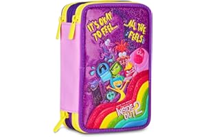 Seven Inside Out 2 Astuccio Scuola 3 Zip, Viola, Portapenne Triplo Scomparto Completo Di Penne, Matite, Colori, Accessori Zaino, Scuole Elementari, Bambina