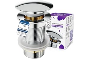 M. ROSENFELD HOME Piletta Click Clack per Lavabo del Bagno senza Troppopieno - Universale Scarico G1-1/4 Pollici - Tappo Lavandino del Bagno Cromato in Acciaio Inox - Incl. 3 Guarnizioni