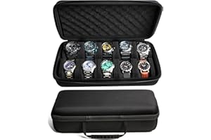 MATGEUT Watch travel Case -Hard Travel Watch Travel Case, hard watch box Storage Organizer and Display fit large&small watches (black lining, 10 slots)