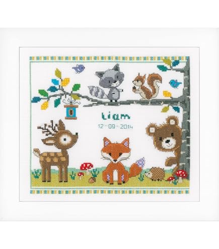 VERVACO Borduurpakket Kruissteek Schilderij BEREN IN DE TUIN Handwerkpakket voor Wanddecoratie 32 x 29 cm Borduurwerk met Telpatroon DIY Kit Moderne Kruissteek Cadeau Knutselen Voor Volwassenen