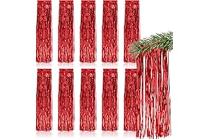 ‎COM-FOUR com-four® 10x Lametta Girlande für Weihnachten - Christbaumschmuck für den Tannenbaum - Vorhang Mit Glatten Fäden (Rot - 10 Stück)